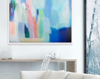 Blue Abstract Painting Print: Modern Wall Art, "La montaña azul"