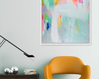 Light Blue, Colorful abstract multicolor bright wall art print
