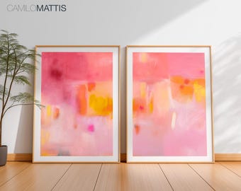 Pink and Red Abstract Canvas Print Set: Modern Giclée Wall Art