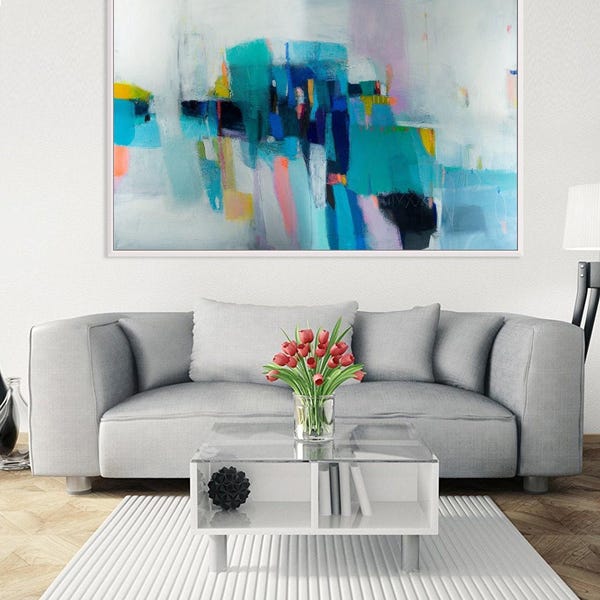 Blue Fluorite Abstract Art Print: Textured Geometric Painting