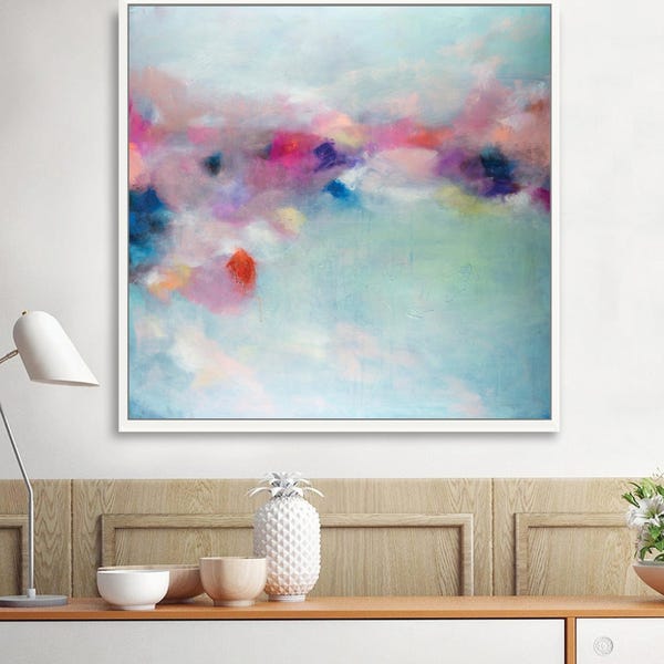 Blush pink extra large abstract print, turquoise livingroom wall art by Camilo Mattis