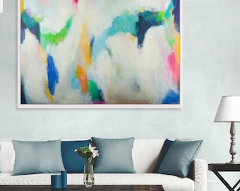 Large Teal Abstract Painting Print: Modern Wall Art Decor