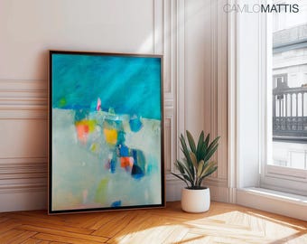 Teal Abstract Art Print: Geometric Canvas Wall Decor