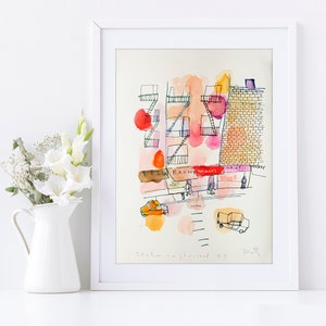 New York little Italy hand sketch architecture drawing fine art city print, apartment building modern paintings illustration