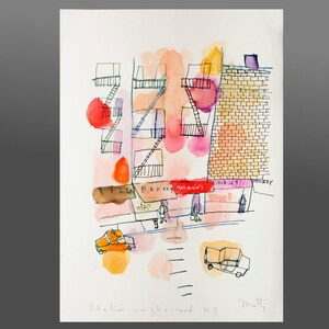 Detail of a New York fine art building sketch drawing print, A3, wall art print livingroom decor