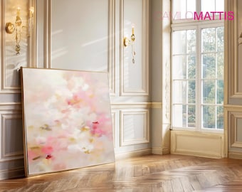 Large Cloud Pink Abstract Painting, Soft Blush Modern Giclée Wall Art