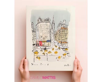 Manhattan NYC wall art print, New York City Urban Illustration