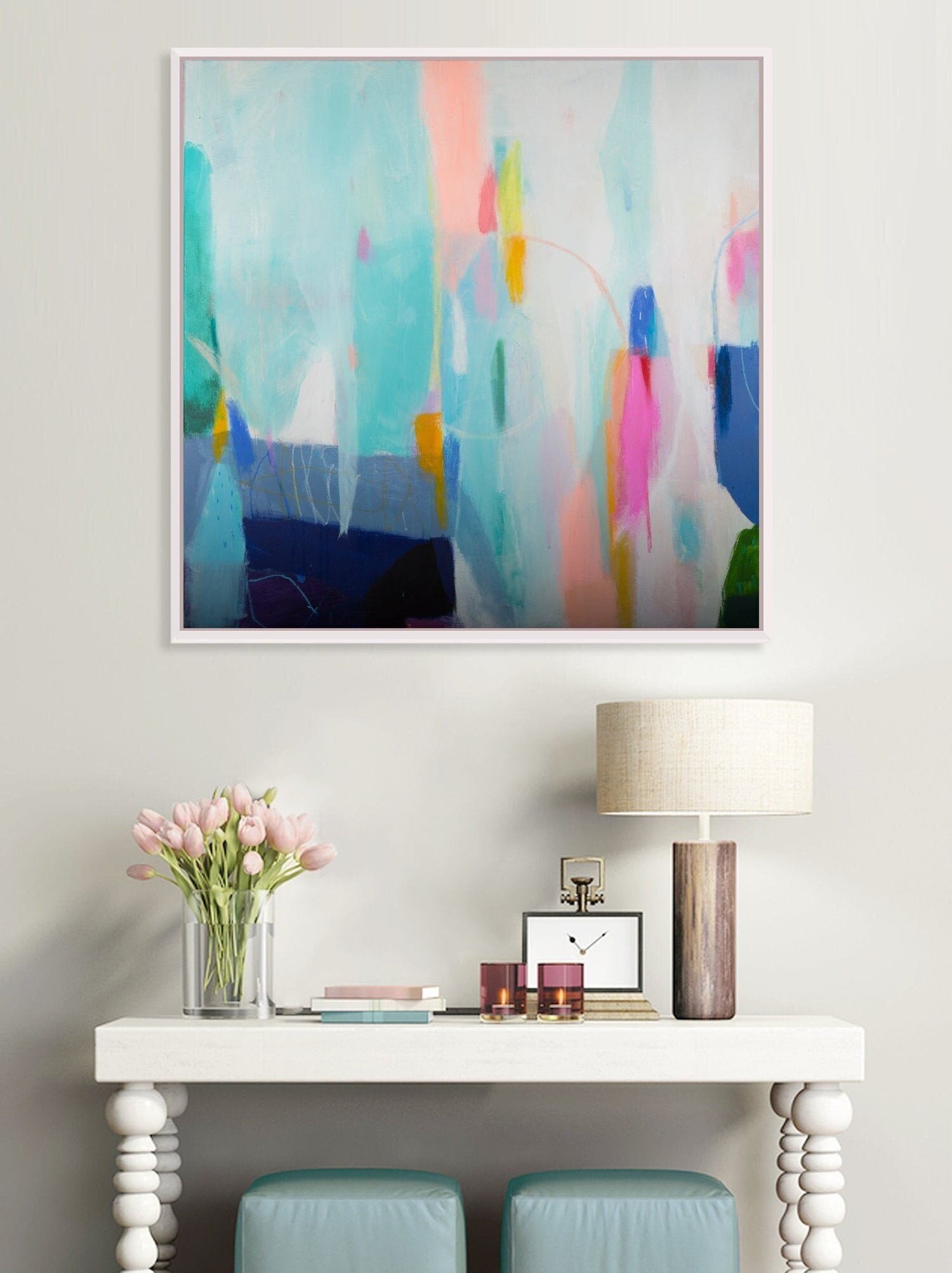 Green Lights in Paris: Original Abstract Painting, Modern Wall Art