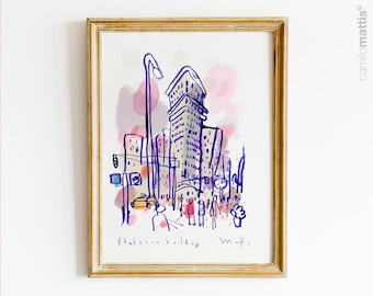 Flatiron Building Print: NYC Watercolor Sketch Art