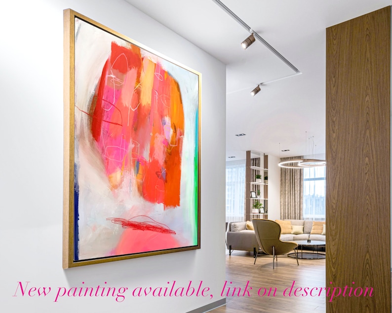 Large colorful original abstract painting on canvas, modern pop art apartment above bed decor image 2