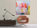 Large colorful original abstract painting on canvas, modern pop art apartment above bed decor product logo