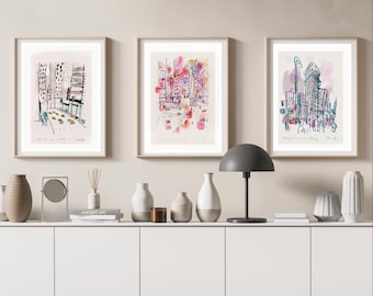 Conjunto de impresiones artísticas de bocetos de Nueva York: decoración de pared urbana de bellas artes de Camilo Mattis