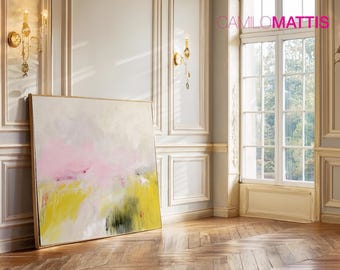 Large Abstract Landscape Art Print: Yellow & Pink Boho Wall Decor