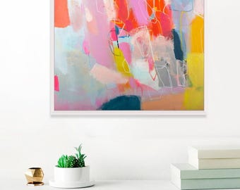 Extra Large Abstract Art Print: Pink Colorful Wall Decor, Set of Two