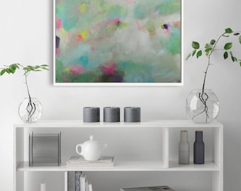 Teal Abstract Art Print: Large Turquoise Wall Decor