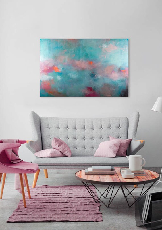 Living room painting abstract print large wall art Modern Teal Wall Art by Camilo Mattis Art