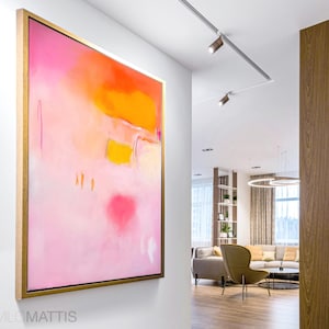 Abstract Trendy wall art pink print, yellow Modern aesthetic wall art, Large abstract artwork