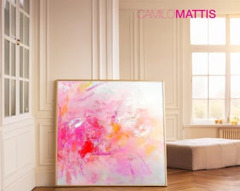 Abstrakter Kunstdruck in Rosa: Großer, farbenfroher Giclée-Leinwanddruck