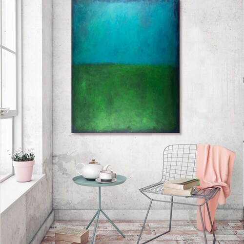 Original Blue Wall Art Acrylic Painting Minimalist Art Green Etsy