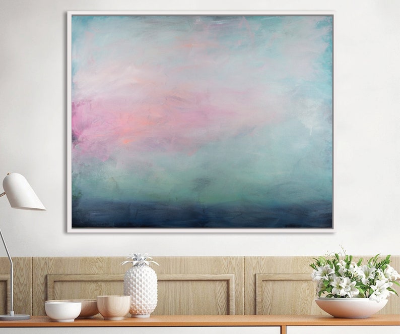 Teal Abstract Painting on Canvas Clouds Acrylic Painting Etsy