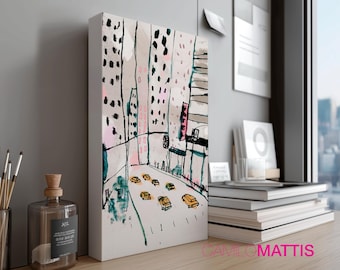 New York sketch print on canvas: NYC wall art illustration 10"x 20" x 1.5"