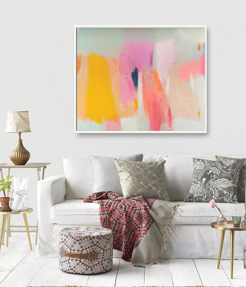 Yellow and Pink Abstract Art Print Oversized Wall Art Extra - Etsy