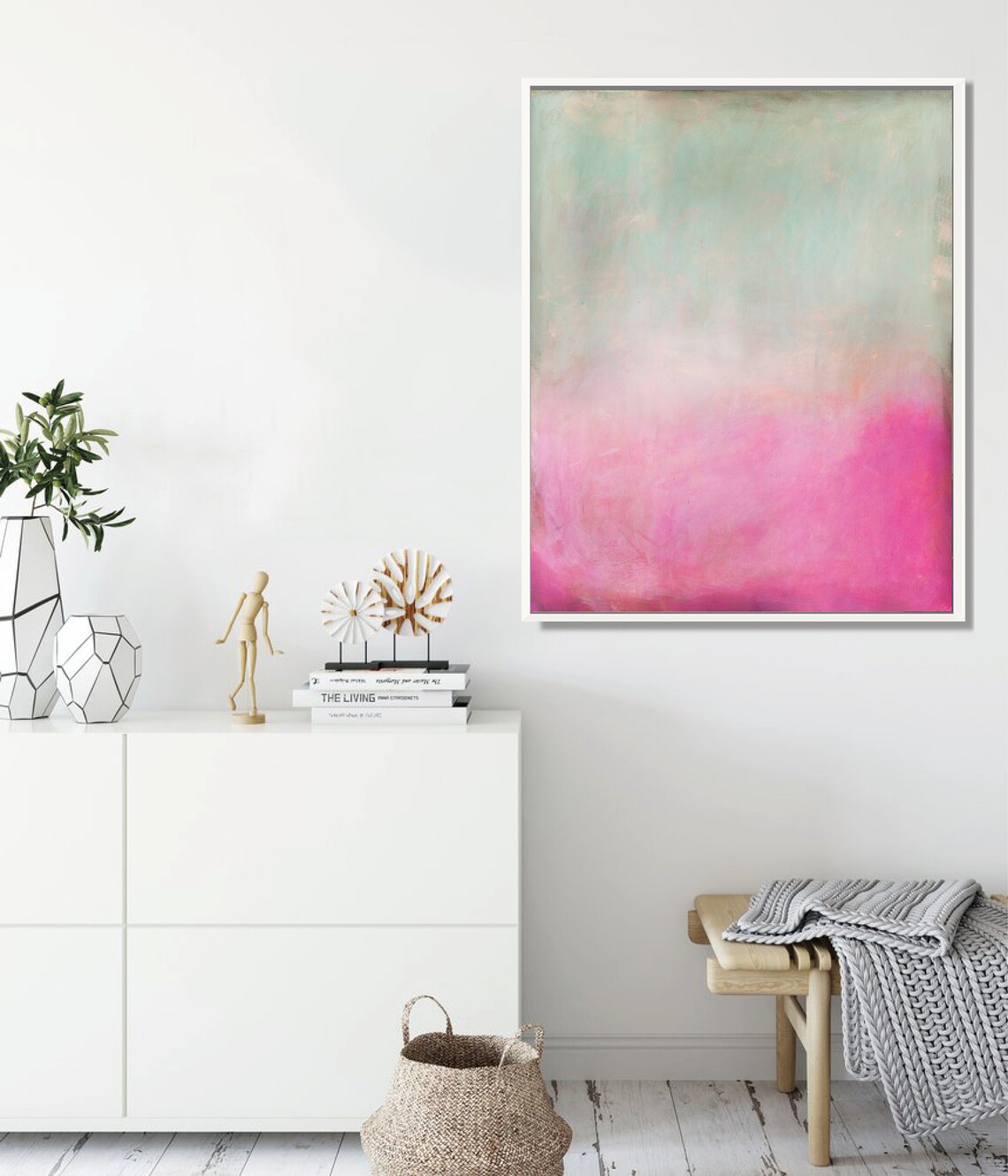 Pink and green abstract art print Extra large pink wall art | Etsy