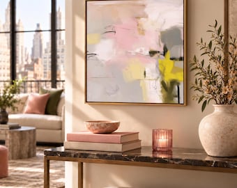 Light Beige Yellow Abstract Art Print, Extra Large Canvas Wall Art, Neutral Giclée Print
