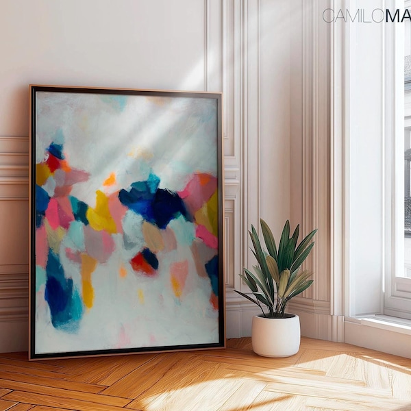 Blue Yellow Abstract Art Print: Modern Giclee Wall Decor