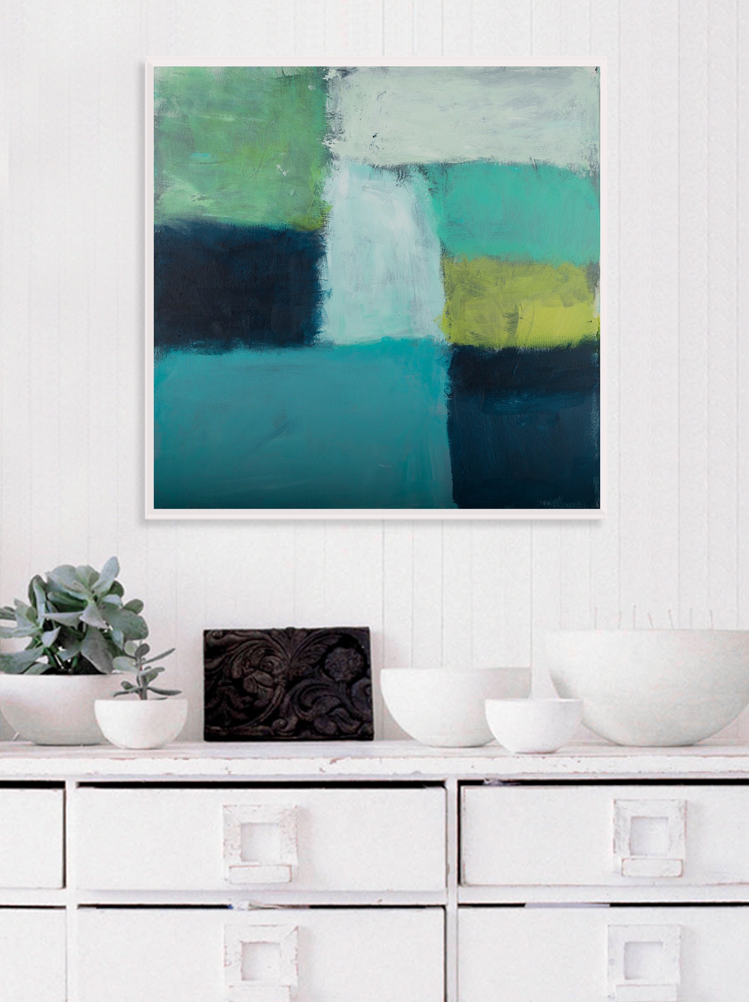 Large Teal Canvas Art Abstract Painting Teal Wall Art Decor Etsy