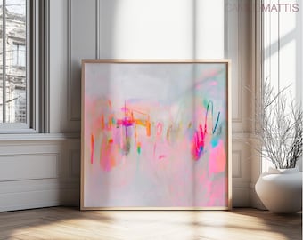 Abstract wall art gray pink print, Orange Modern Trendy art, Large artwork