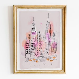 Manhattan NYC fine art sketch drawing city print, A3, wall art living room decor by Camilo Mattis
