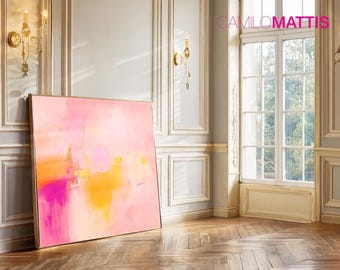 Pink coral abstract art print, light orange beige, Extra large wall print, Minimalist Canvas