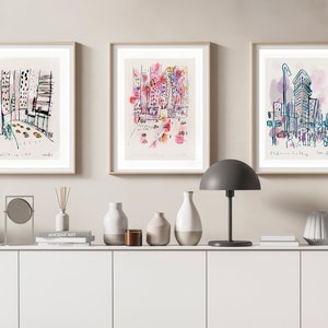 NYC Gallery wall art set of 3 sketch drawings fine art city print by Camilo Mattis