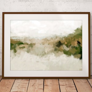 Sage green large abstract wall art Landscape Painting, Art work for living room
