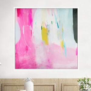 Blush pink abstract canvas Wall paper Art, colourful home decor extra large abstract art print