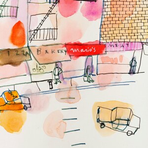 Detail of a New York fine art building sketch drawing print, A3, wall art print livingroom decor
