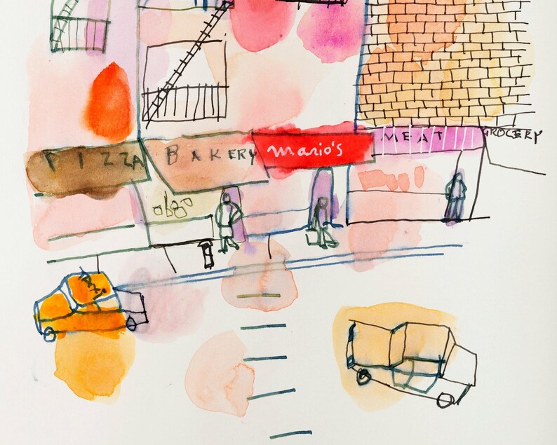 Detail of a New York fine art building sketch drawing print, A3, wall art print livingroom decor