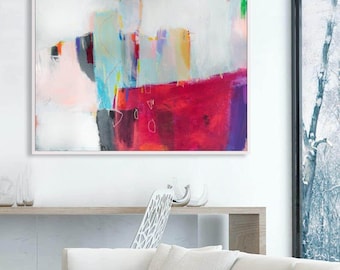 Red Abstract Art Print: Modern Colorful Painting, Large Wall Art