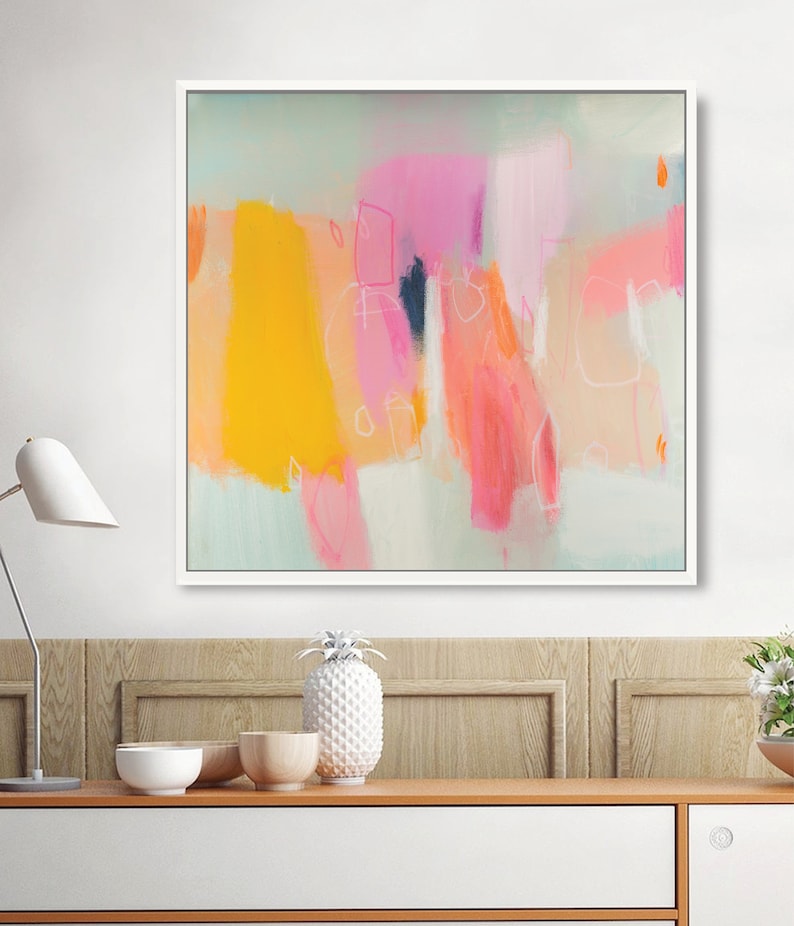 Yellow and Pink Abstract Art Print Oversized Wall Art Extra | Etsy
