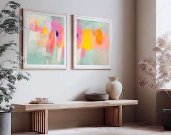 Pastel Abstract Wall Art Set: Yellow, Pink, Modern Giclée Prints