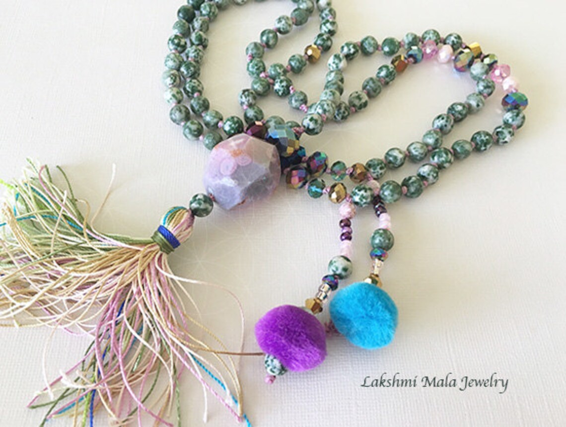 108 Mala Yoga Necklace Yoga 108 Beads Knotted Mala Tassel Etsy