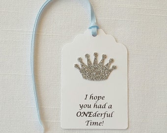 Silver Prince Princess Crown First Birthday Party Favor Tags: I hope you had a ONEderful time! Light Blue Royal 1st Birthday, Printed Tags