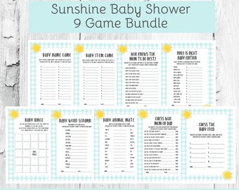 Sunshine Printable Baby Shower Game Bundle, Here Comes the Son, You are my Son-Shine, Instant Digital Download