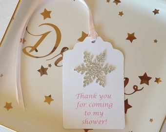 Silver Snowflake 'Thank you for coming to my shower!' Favor Tags, Set of 12, Baby Girl Shower, Winter Wonderland Bridal Wedding Shower