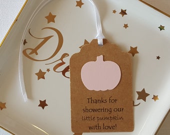 Pink Pumpkin Baby Girl Fall Shower Favor Tags: Thanks for showering our little pumpkin with love!, Set of 12, Fall Girl First 1st Birthday