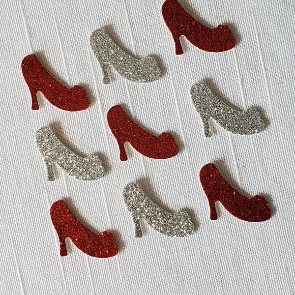 Red and Silver Slipper Confetti, Princess Shoes, Royal Baby Shower Decoration, Little Princess First 1st Birthday Party, Quinceanera Table