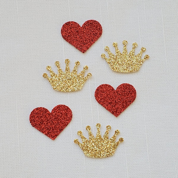Gold Princess Crown & Red Heart Glitter Confetti, Wonderland Party Decoration, Royal Little One Birthday Party, Queen Heart Baby Shower
