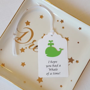 Green Whale Birthday Party Favor Tags: I Hope you had a Whale of a time!, Set of 12, Preppy Whale Party, Baby Boy Girl Shower