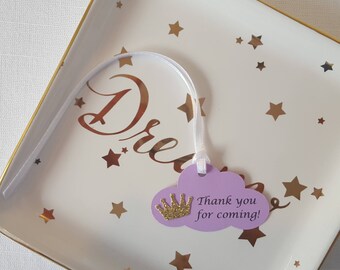 May include: Purple cloud-shaped thank you tag with a gold glitter crown and the text "Thank you for coming!"